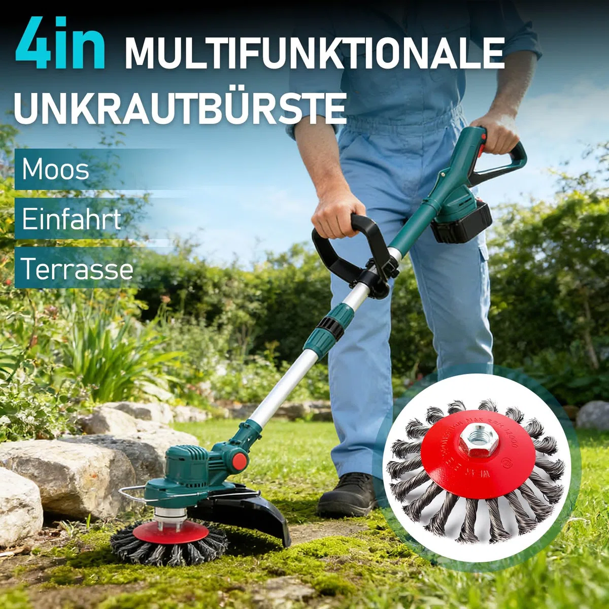 Rasentrimmer mit akku und Unkrautbürste, Kompatibel mit 18V-25V Lithium-Ionen-Akkus(Bürstenloser 750-Watt-Motor | 20.000 U/min|ohne Akku