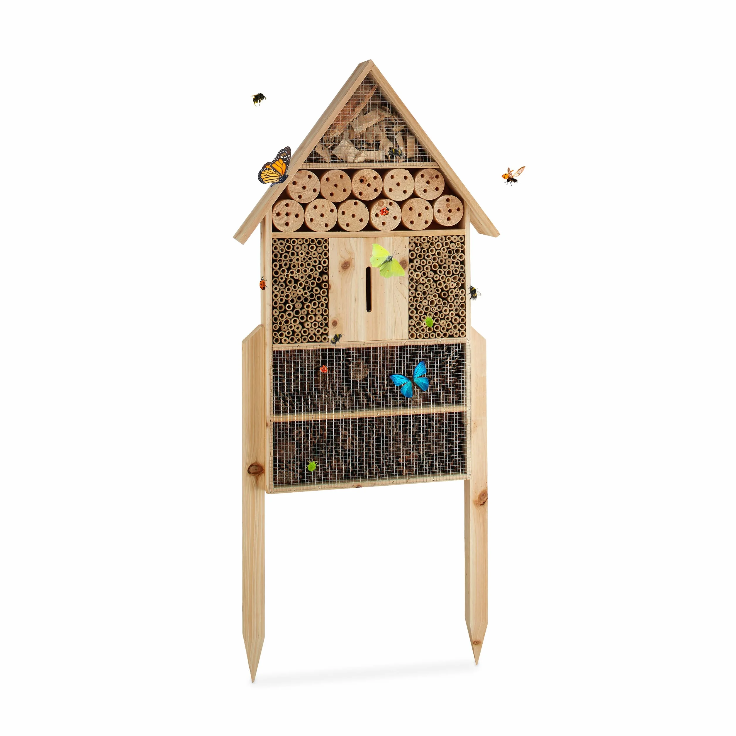 Relaxdays Insektenhotel XL stehend, Nisthilfe für Bienen, Florfliegen, Marienkäfer, Holz HxBxT: 79 x 49 x 12 cm, natur