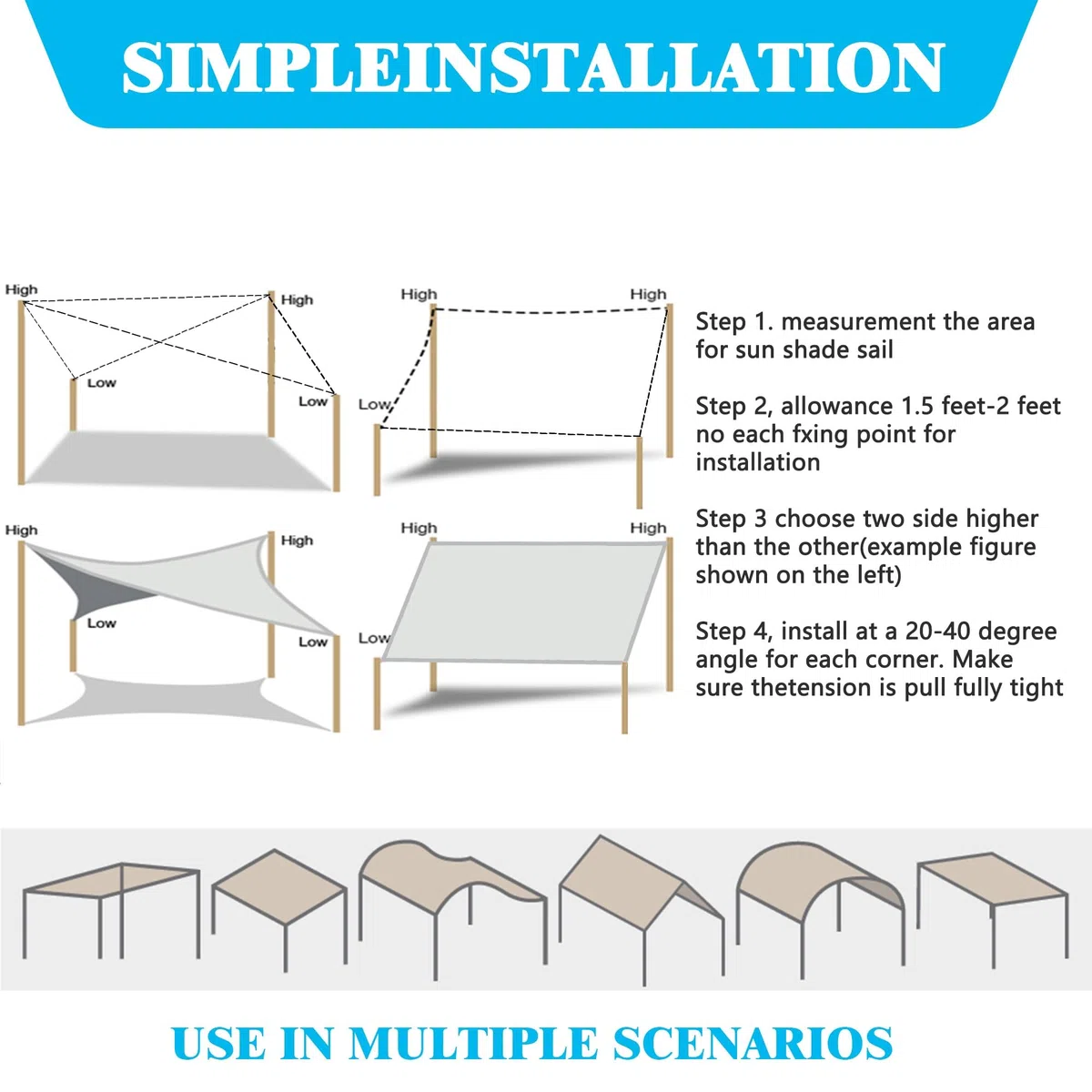 Sonnensegel 3.2 x 3.5 m, Wasserdicht 98% UV Schutz Sonnenschutz Balkon Terrasse inkl Befestigungsseile für Garten Terrasse, Taupe
