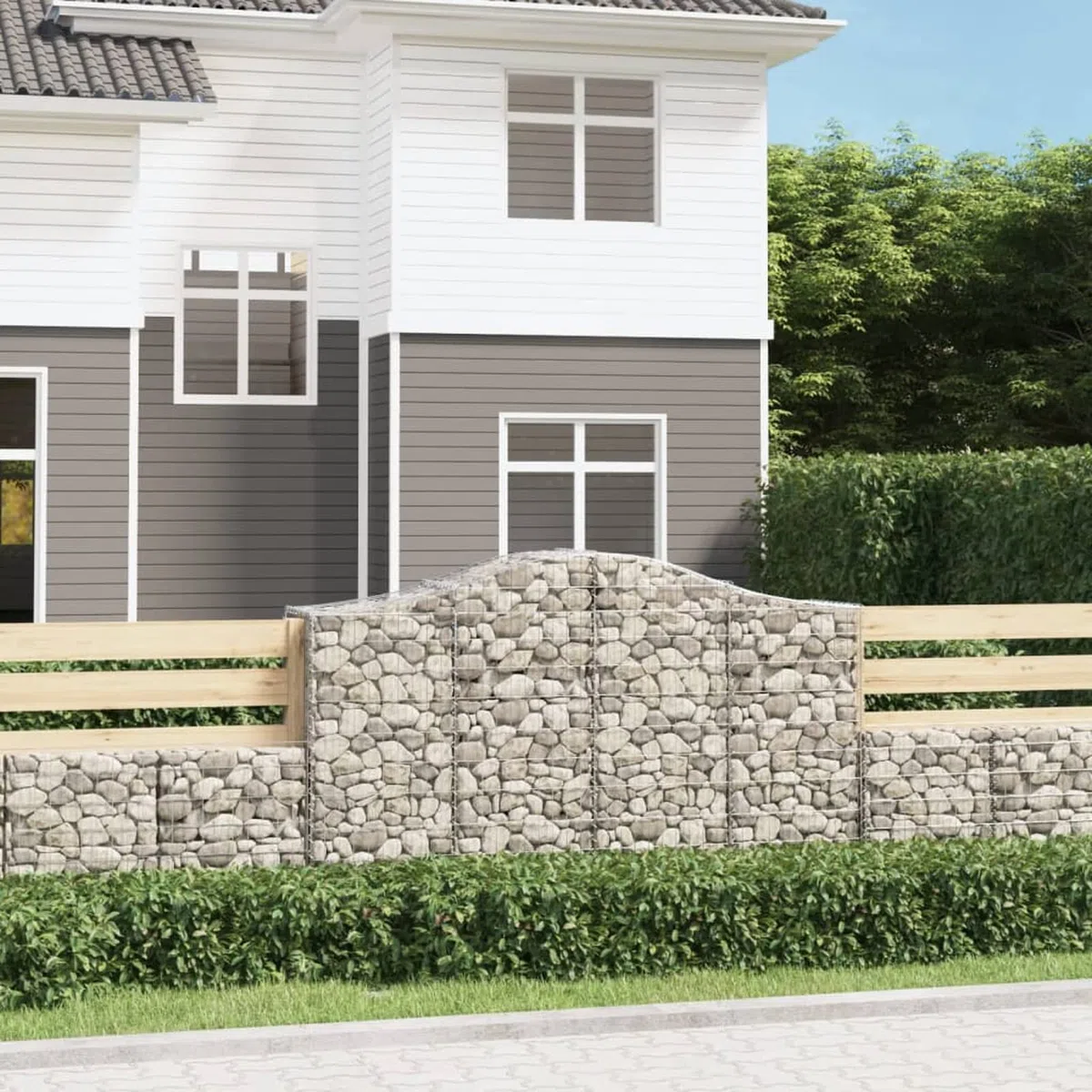 Gecheer Gabionen mit Hochbogen, dekorative und schalldämmende Gartenbarrieren, robuste Drahtkonstruktion, für Außenbereich Terrasse Hinterhof Vorgarten