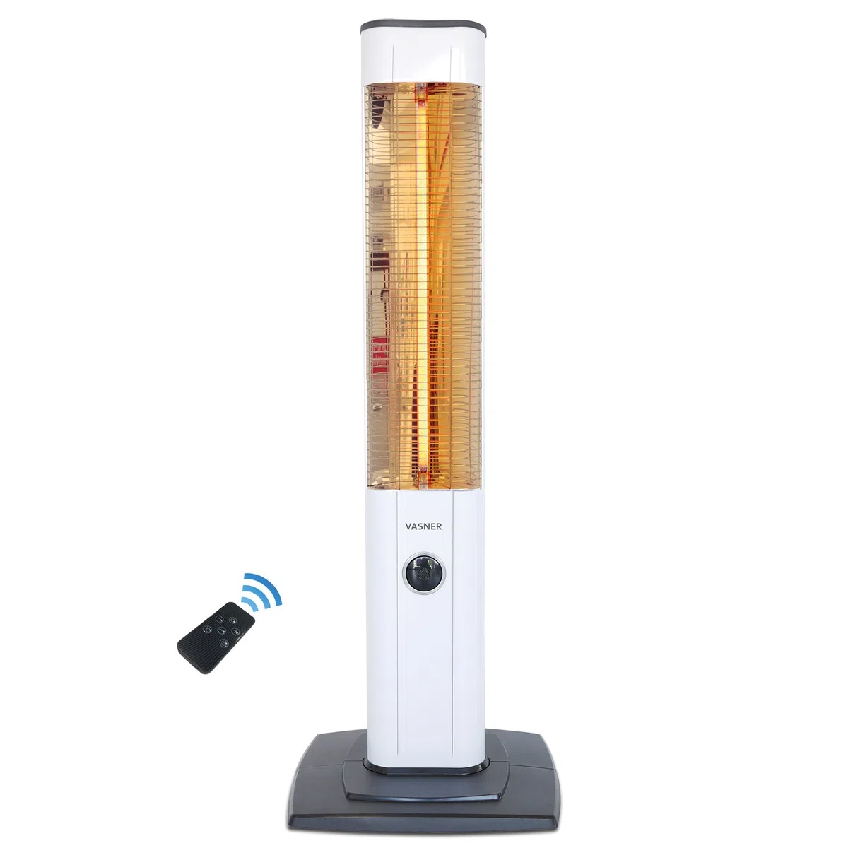 VASNER StandLine 23R – Infrarot Stand-Heizstrahler 2300 Watt 4 Stufen Dimmer Fernbedienung Infrarotstrahler elektrisch Standgerät für wettergeschützte Außenbereiche (Weiß)