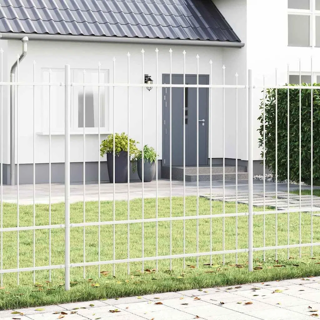 Gartenzaun Woerden Weiß, Pulverbeschichteter Stahl Zaunelement 170 x 215 cm, Wetterfester Sichtschutz für Terrasse, Vorgarten, Grundstück, Stabiler Metall Doppelstabmatte Zaun