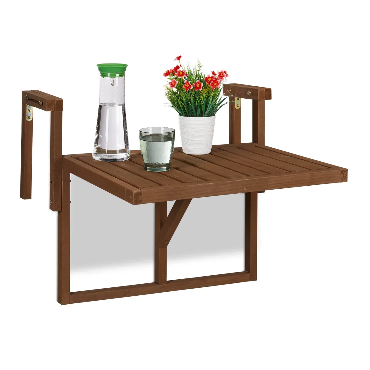 Relaxdays Balkontisch klappbar, Balkonklapptisch zum Einhängen, BxT: 60x45 cm, höhenverstellbar, Hängetisch, Dunkelbraun,55 x 69.5 x 66 cm