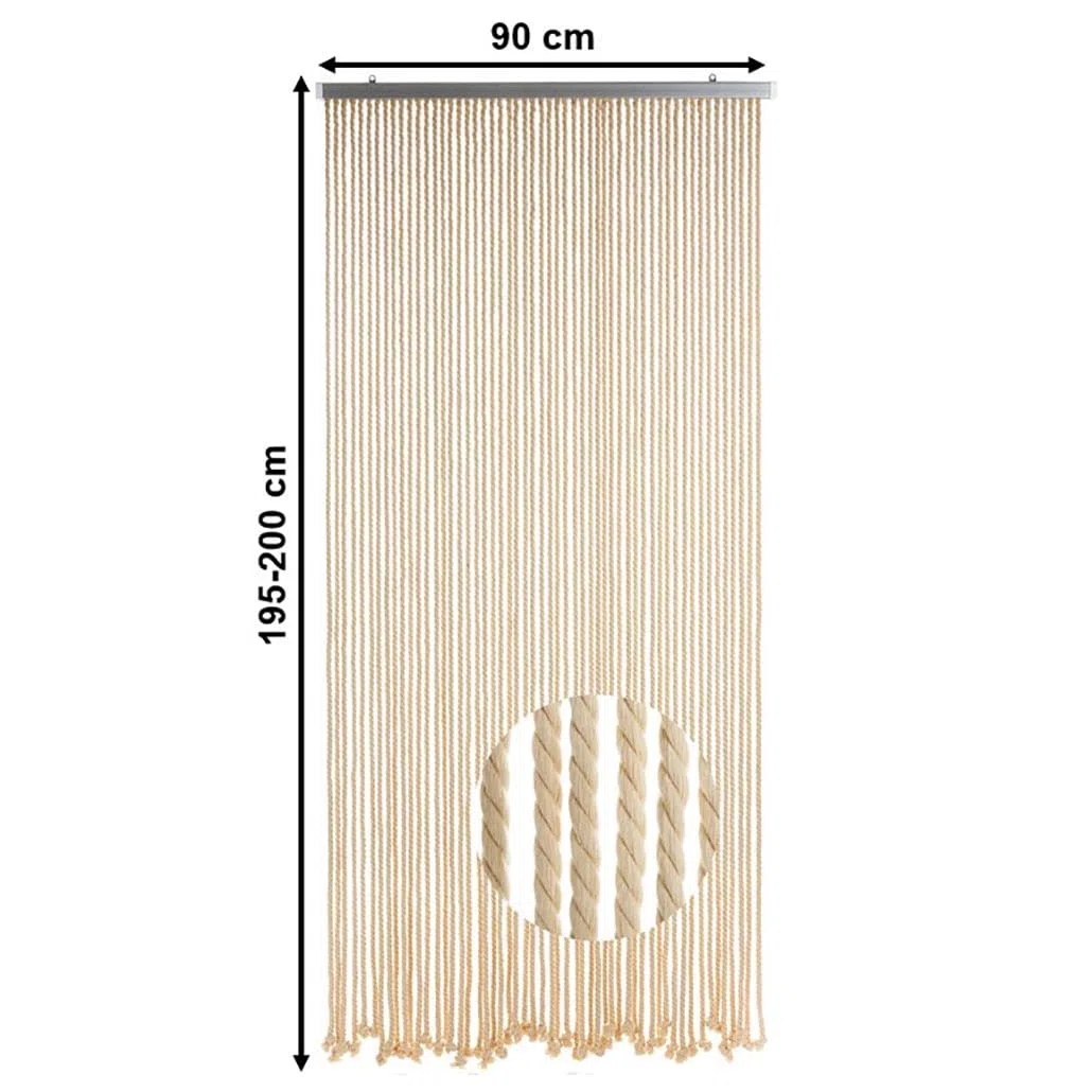 Kobolo Seilvorhang MARITIM 90x195/200cm beige, Türvorhang mit 54 Strängen je 1cm & Aluleiste, luftiger Fadenvorhang als Insektenschutz & Raumteiler, dekorativer Schnurvorhang, für Balkon und Terrasse