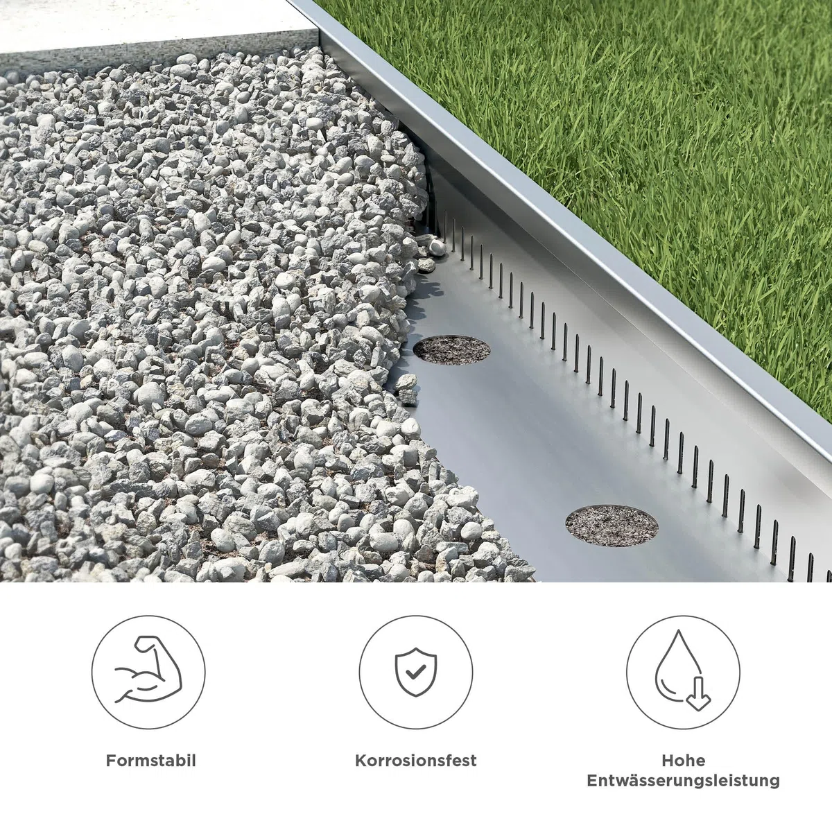 blizz-z terragrav Kiesfangleiste Aluminium (Länge 3 m, Höhe 10 cm), Stärke 1,5 mm (1 Stück) | hochwertig, gelocht | mit Zubehör | Made in Germany