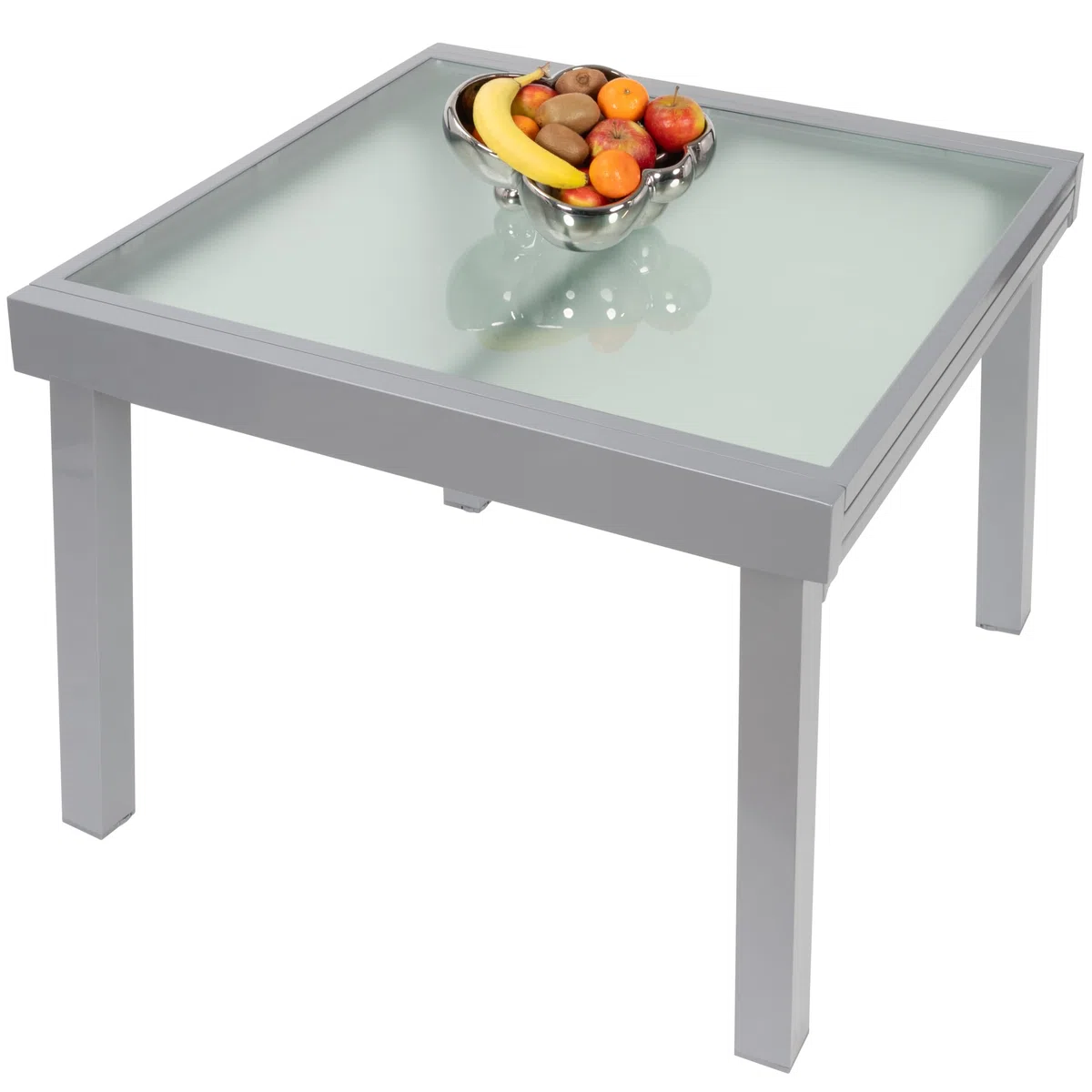 ib style Gartentisch Diplomat, Ausziehbar 90-180 cm, Outdoor, Aluminium Esstisch, Balkonmöbel, Gartenmöbel, Tischplatte aus Sicherheits Glas, Silber