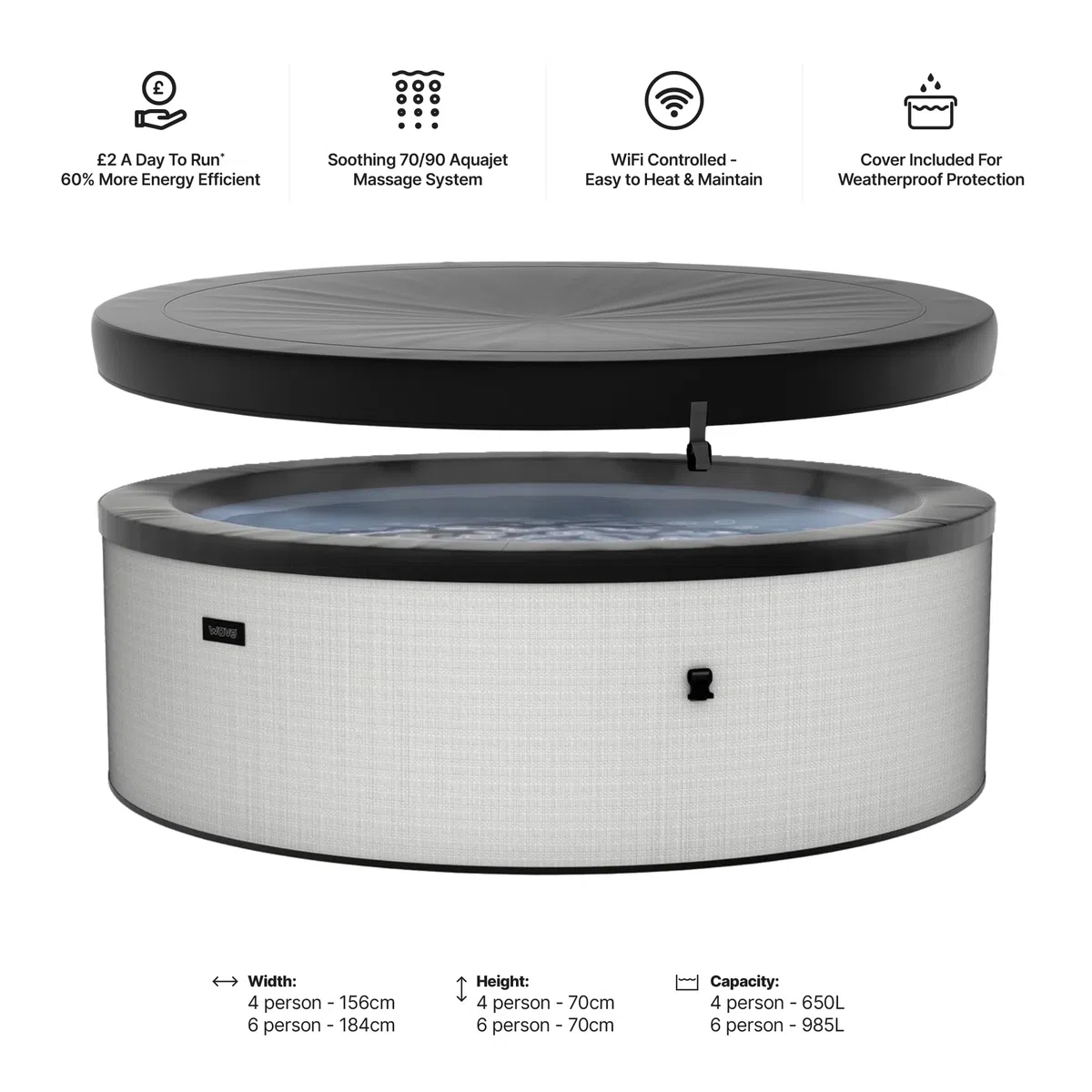 Wave Tahoe Eco Foam Spa | Tragbarer Outdoor-Hot Tub mit schneller Aufheizung | Strapazierfähiges PVC-Material | Einfacher Aufbau (Graphite Grey, 6 Person)