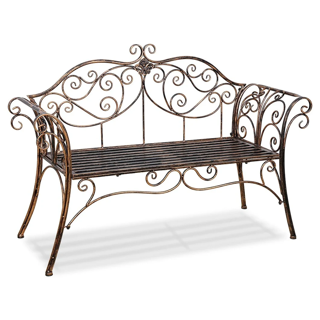 HLC Gartenbank Metall Sitzbank mit Rückenlehne & Armlehne Eisenbank für 2-3 Sitzer Ruhebank Retro-Stil Bank für Garten Park Balkon (Bronze)
