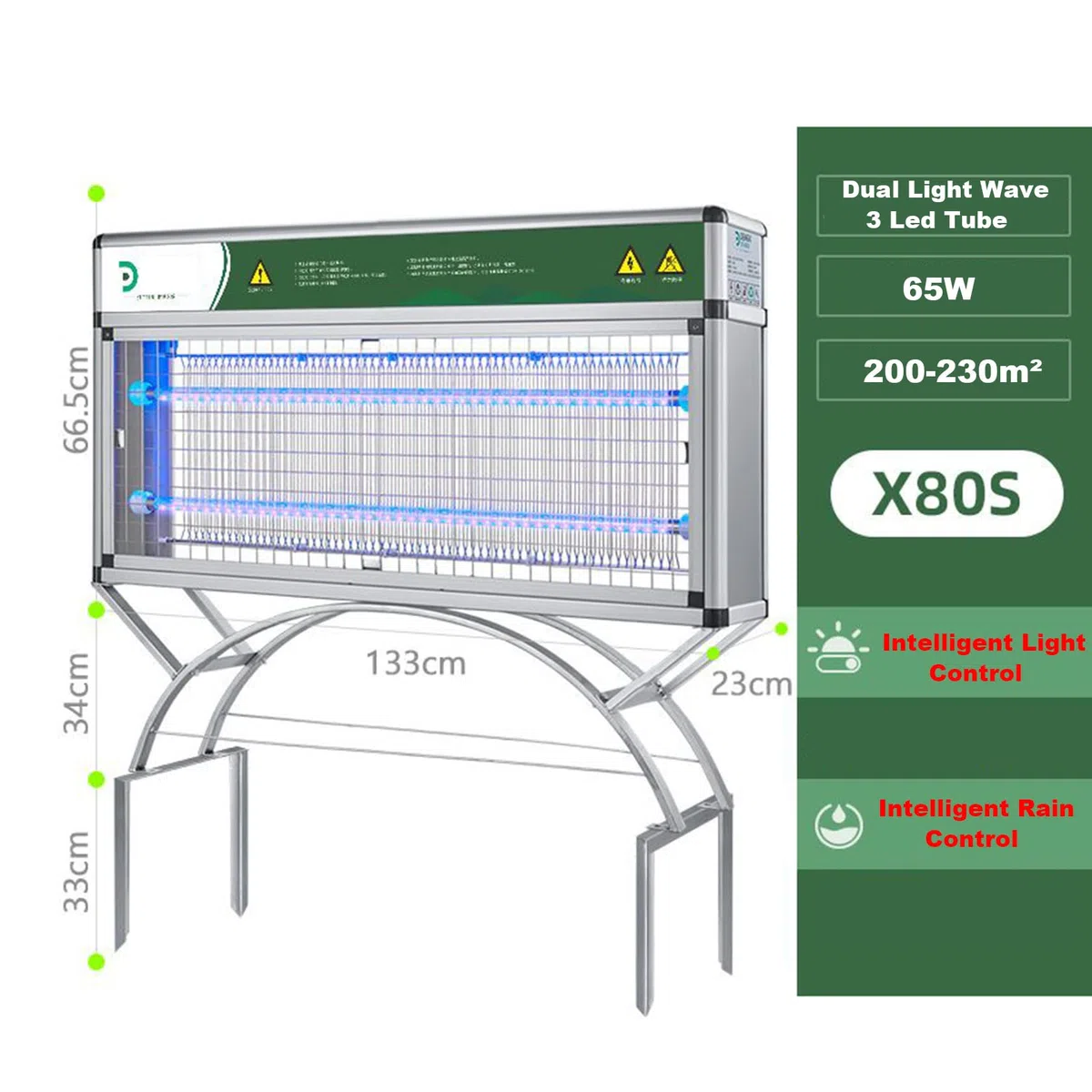 3500V Professioneller Außenbereich Insektenvernichter,2 IN 1 UV Insektenvernichter Elektrisch Mückenlampe,65W LED Insektenfalle Moskito Killer,IPX4,Intelligente Lichtsteuerung,230m²,X80S