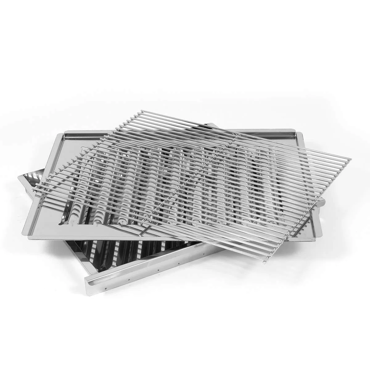Gasgrill-Kombibräter 11kW 3-flammiger Edelstahl-Brenner fahrbar mit Grillrost und emaillierter Stahlpfanne Grillwagen Gastrobräter Profigrill
