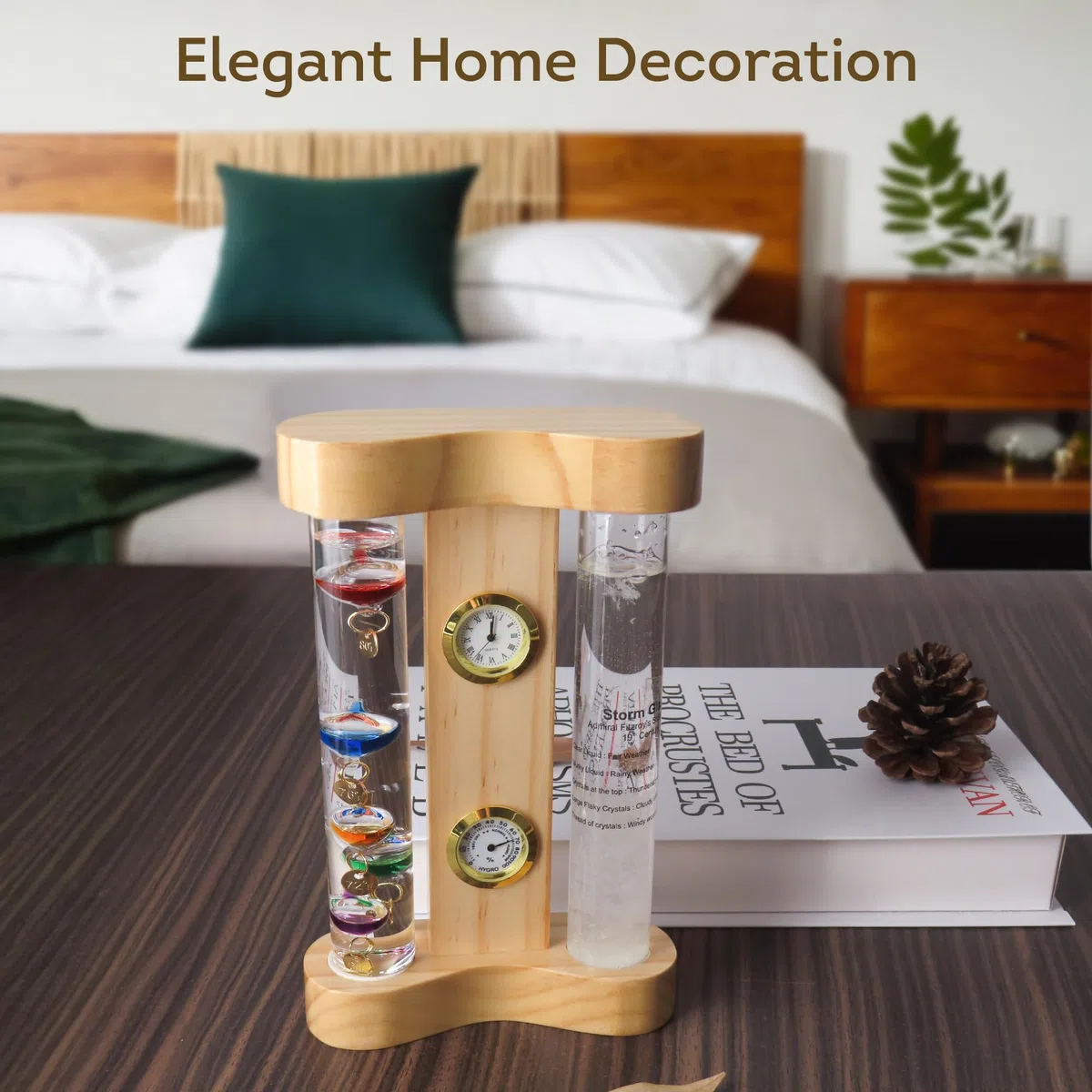 Lily's Home Analog Wetterstation mit Galileo-Thermometer, Präzisions-Quarzuhr & Hygrometer, Fitzroy Sturmglas, Geschenk für Freunde und Familie, Dekoration (17,8 x)