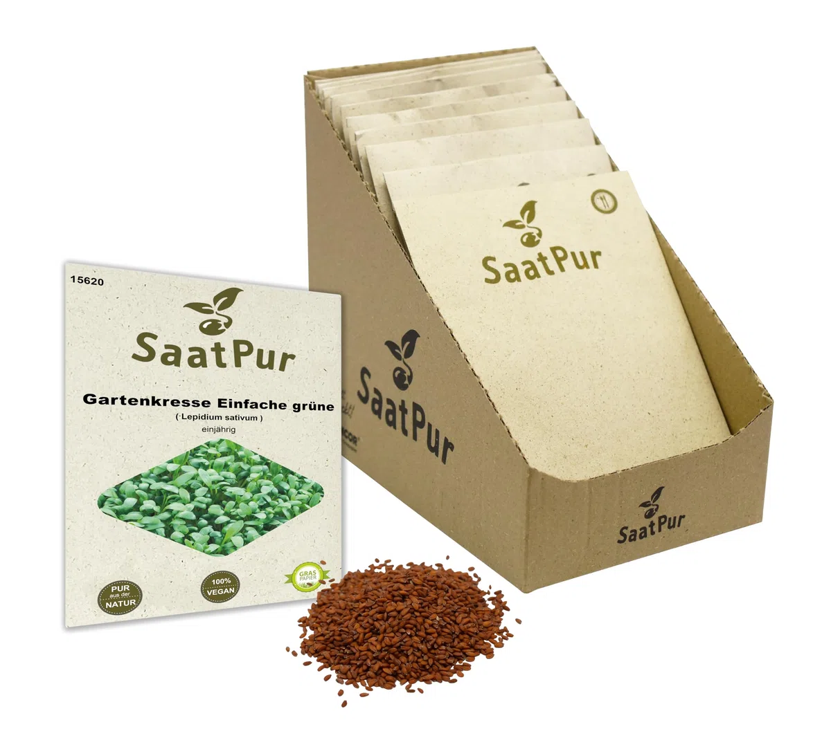 SaatPur Gartenkresse einfache grüne Samen, Saatgut - Kleines Tray mit 25 Portionstüten für je ca. 2500 Pflanzen