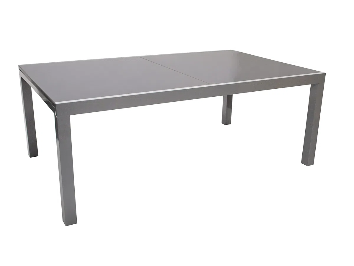 DEGAMO Ausziehtisch Marina XL, 180/240x100cm, Aluminium Silbergrau + Glas dunkelgrau