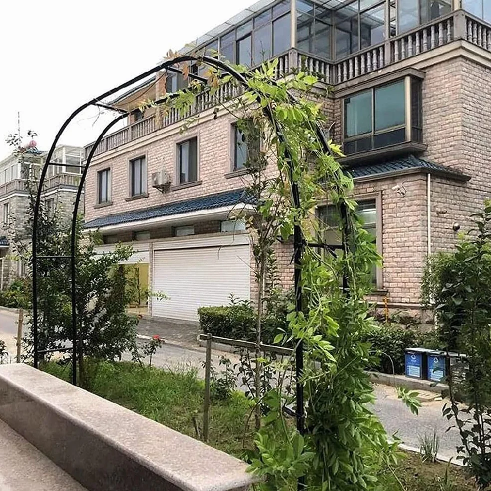 Schwarzer Rosenbogen Gartenspalier 120–350 cm breit, Hochzeitsdekoration für Kletterpflanzen & Rosen, Pergola, Pflanzenstütze, eleganter Blumenbogen, B 2,4 m x H 2,2 m