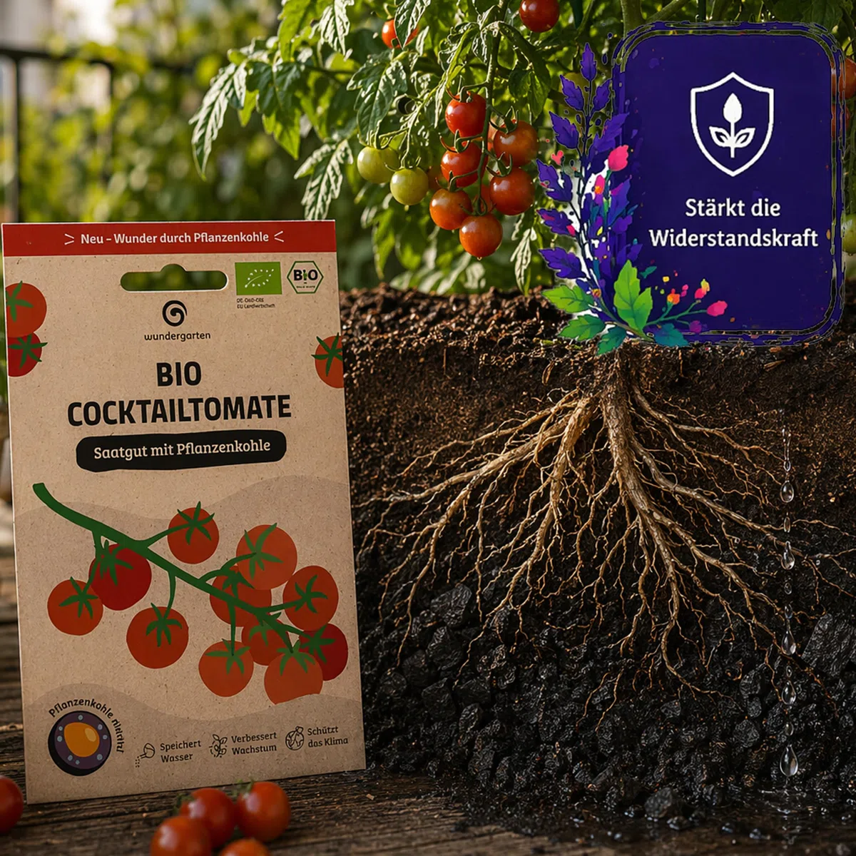 20x Bio Cocktailtomaten Saatgut Zuckertraube – Wundergarten – Mit Pflanzenkohle-Mantel – Hohe Keimrate & süße Snack-Tomaten – Gemüsesamen für Balkon, Garten & Gewächshaus