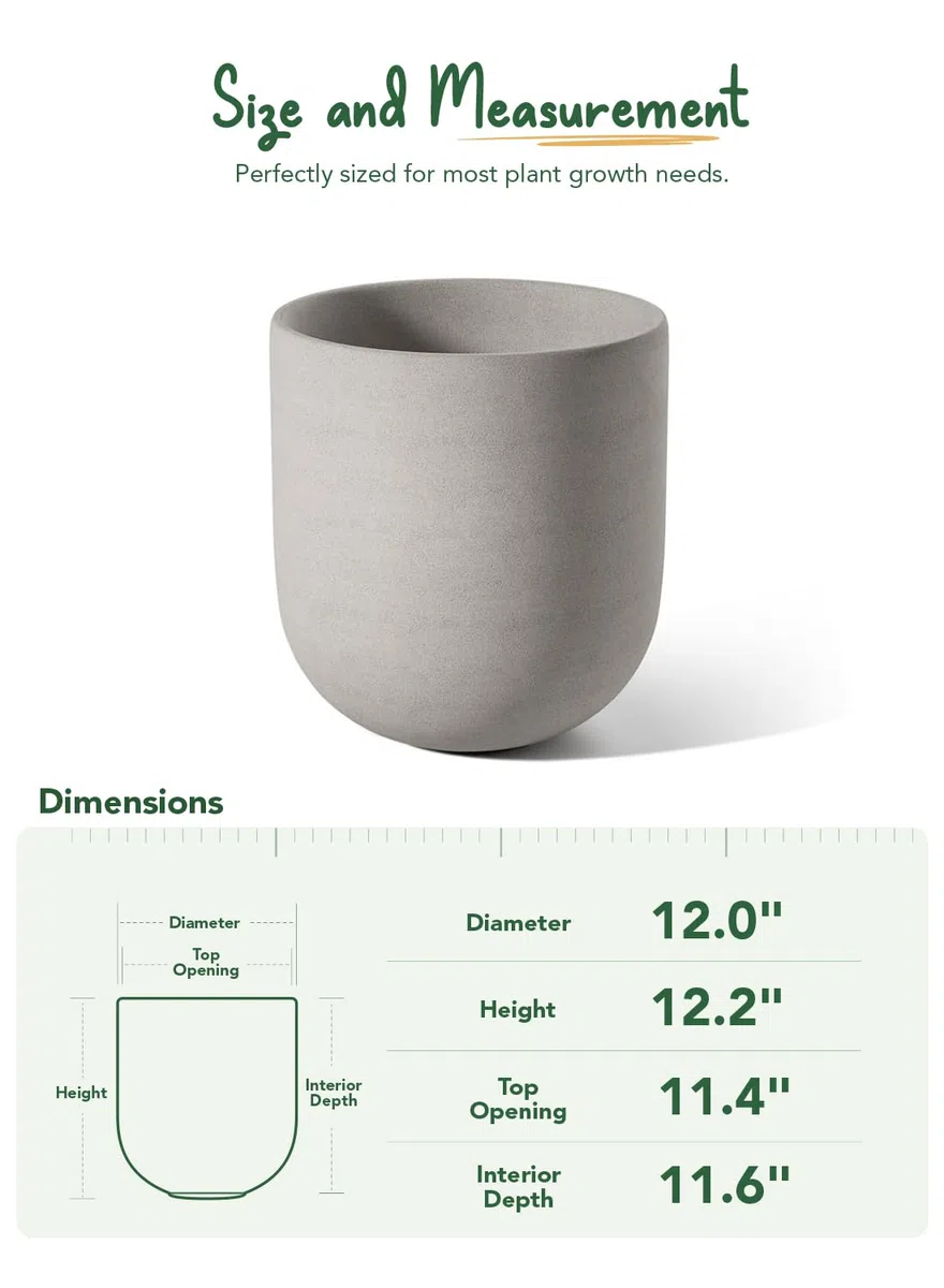 LE TAUCI Übertöpfe Keramik Gross, 30 cm Durchmesser groß Töpfe, Blumentopf für Zimmerpflanzen mit Abflussloch, Flower Planter Pots with Drainage Hole and Plug, Grau