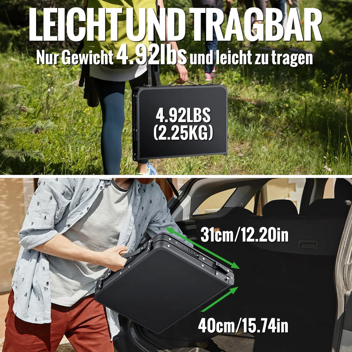 GARLLEN Campingtisch klappbar, 58x40cm & 3 einstellbare Höhen(26/48/70cm), Klapptisch Camping Tisch, Tragbar Beistelltisch Grilltisch Gartentisch Picknicktisch für Camping Picknick Garten (Schwarz)