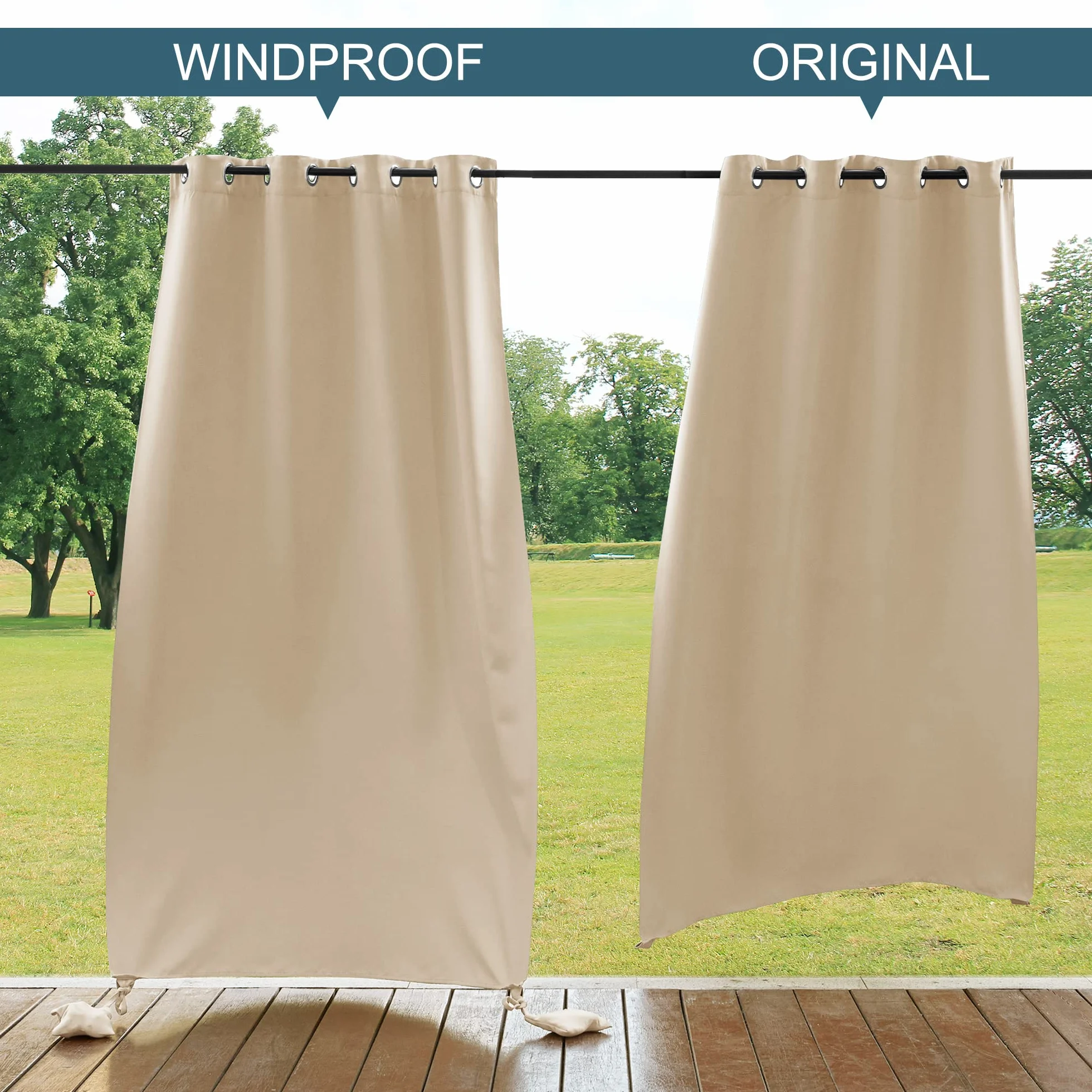 PONY DANCE Outdoorvorhänge mit Ösen und Gewichteten Säcken Outdoor Vorhang Wetterfest Sonnenschutz Gardinen für Pavillon & Terrasse 2er Set H 243 x B 132 cm, Biscotti Beige