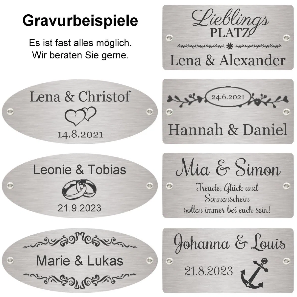 Bank zur Hochzeit mit Gravur zB. Lieblingsplatz (Namen) Gartenbank Basic 110cm Akazie geölt, Edelstahlschild personalisiert, Bank Geschenk zur Vermählung