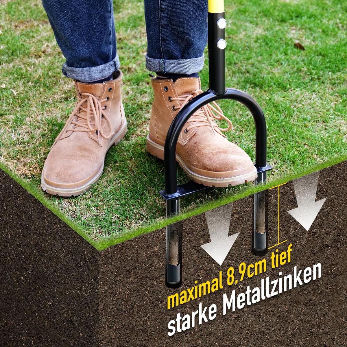 Jardineer Rasenlüfter Rasen-Kernbelüfter, Hand Aerifizierer für Rasen, Manueller Rasenvertikutierer, Kernbelüftungsgerät Gartengerät, Rasenspecht Aerifizierer und Aerifiziergabel für Verdichtete Böden