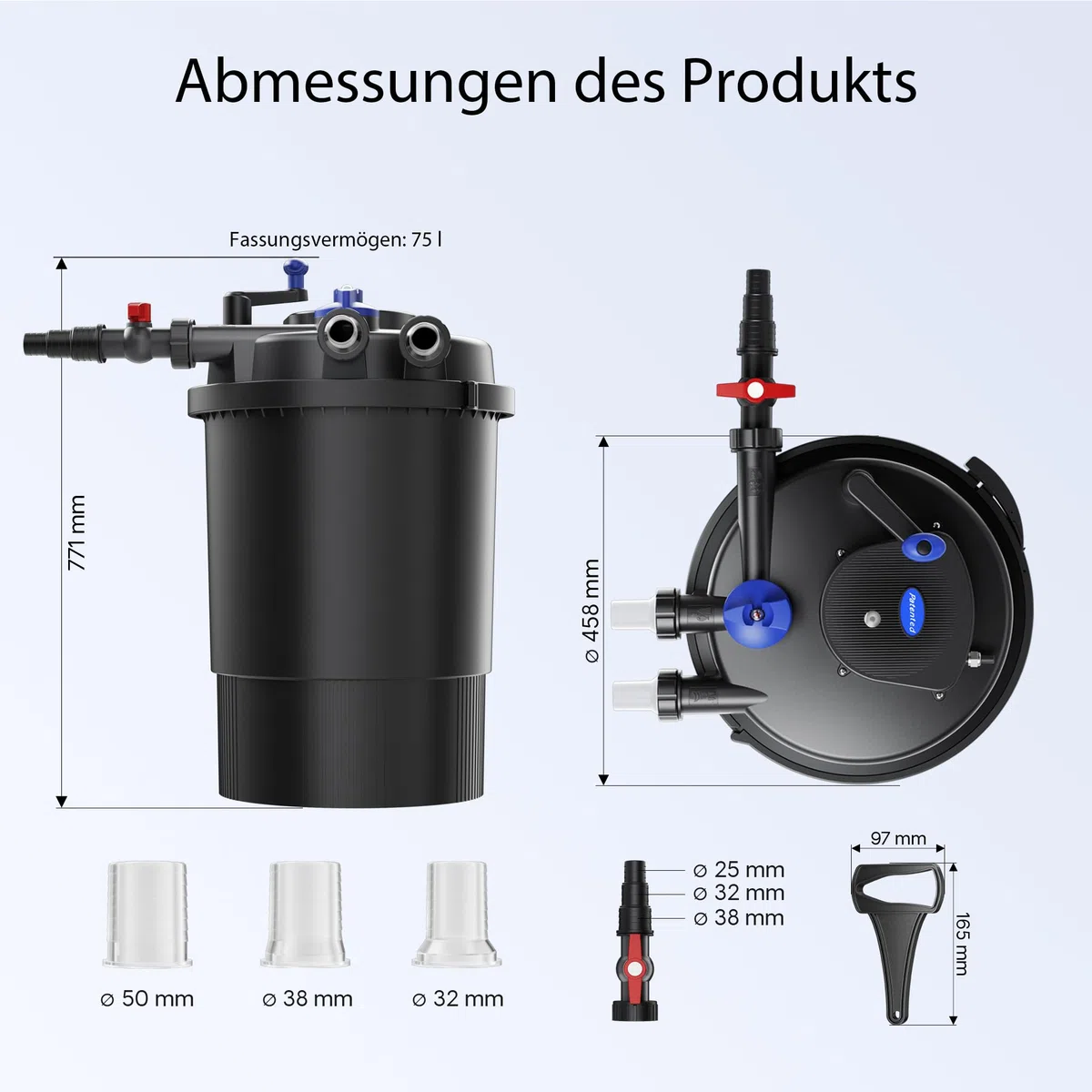 SunSun Komplettset: CPF-30000 Teichdruckfilter bis 12000 L mit 55 Watt UV-C Teichklärer, NEO8000 SuperEco Teichpumpe 8000l/h 70W, 10m Teichschlauch 38 mm (1 1/2"), Schlauchschellen W1 44-47mm