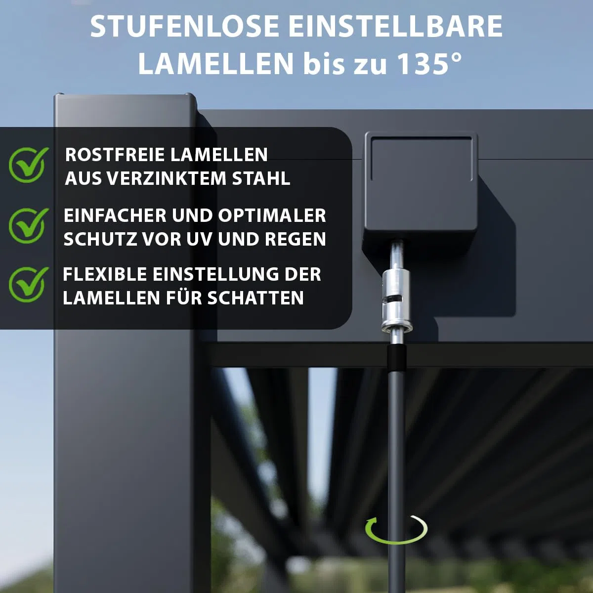 Weide Classic Pergola freistehend mit verstellbarem Lamellendach | Witterungsbeständiger Pavillon für Garten & Terrasse mit Handkurbel und integriertem Wasserablauf