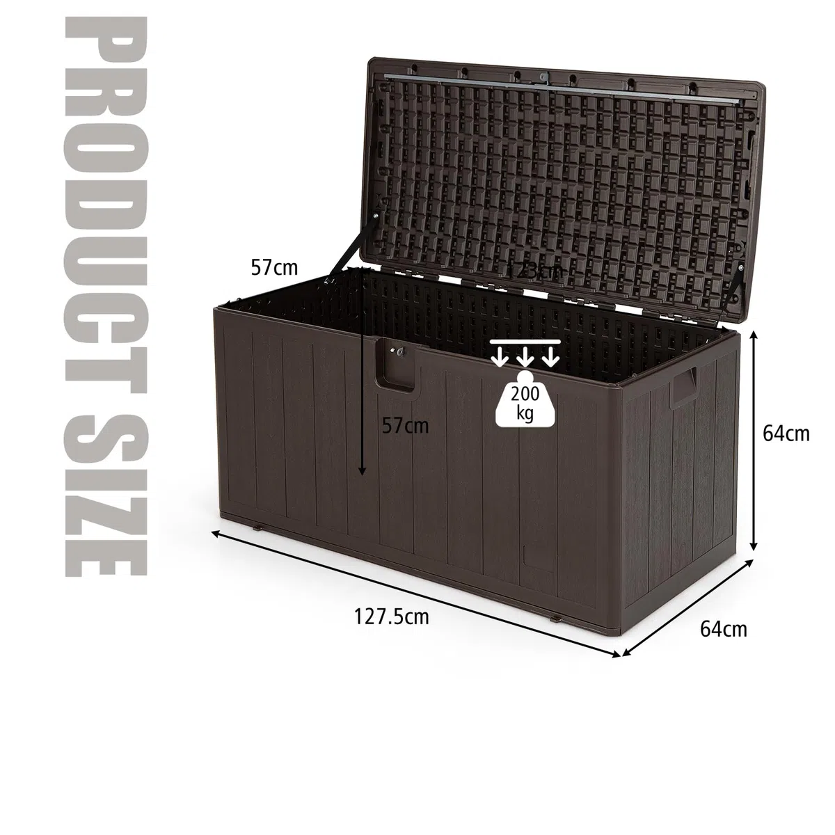 HOMASIS 400L Auflagenbox wetterfest, XXL Gartenbox aus HDPE, abschließbar Aufbewahrungsbox mit Deckel & Griff, Kissenbox Kissentruhe Auflagentruhe Gartentruhe Terrassenbox Outdoor, 128x62x64cm, Braun
