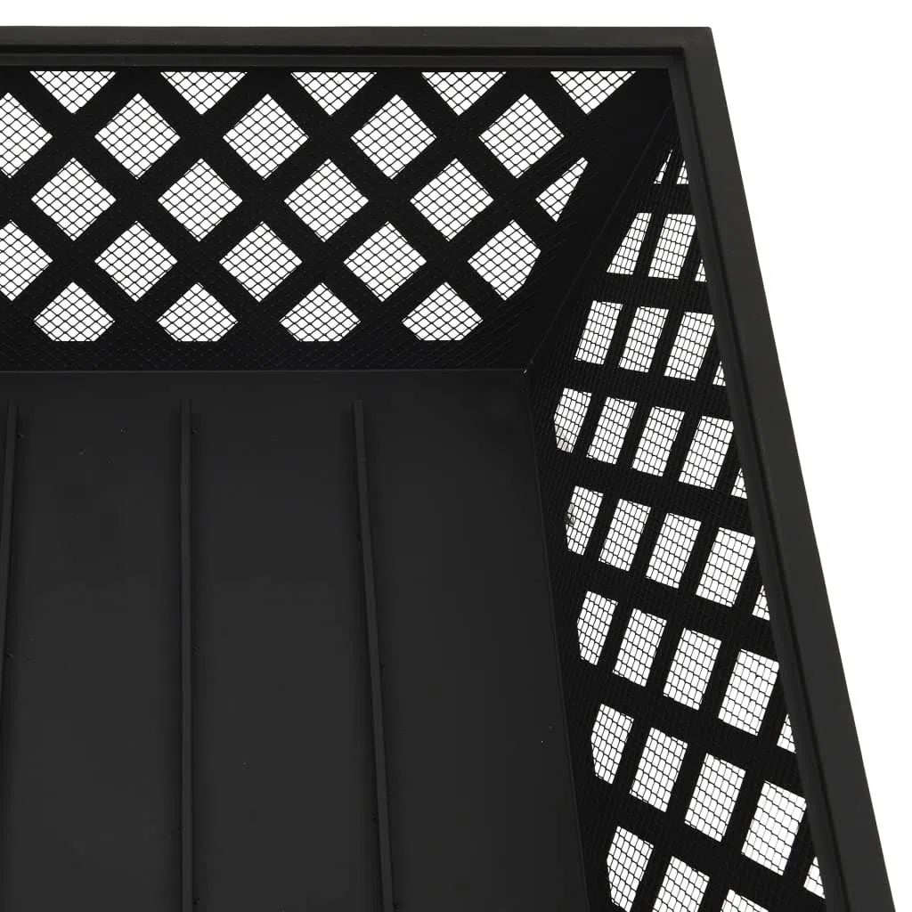 Feuerstelle mit Schürhaken 64 cm XXL Stahl, schwarzer Kamin ofen für terrasse und garten, mit funkenschutz, gitterabdeckung, wärme und deko für behaglichkeit im außenbereich