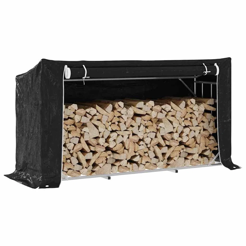 Brennholzregal mit Regenschutz aus verzinktem Stahl 200,5x60,5x110,5 cm, großes Fassungsvermögen für Kaminholz und Scheitholz, ideal für Terrasse, Garten, Wohnzimmer und Ofen