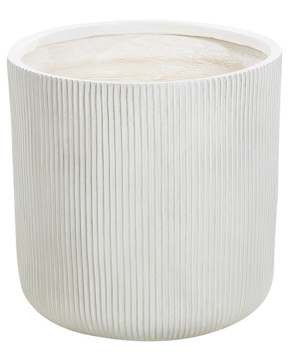 Blumentopf Ton und Glasfaser weiß rund 45 x 45 x 45 cm mit Rillen modern Oreoi