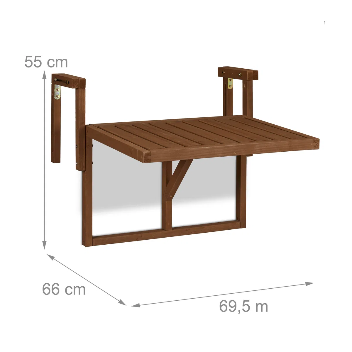 Relaxdays Balkontisch klappbar, Balkonklapptisch zum Einhängen, BxT: 60x45 cm, höhenverstellbar, Hängetisch, Dunkelbraun,55 x 69.5 x 66 cm