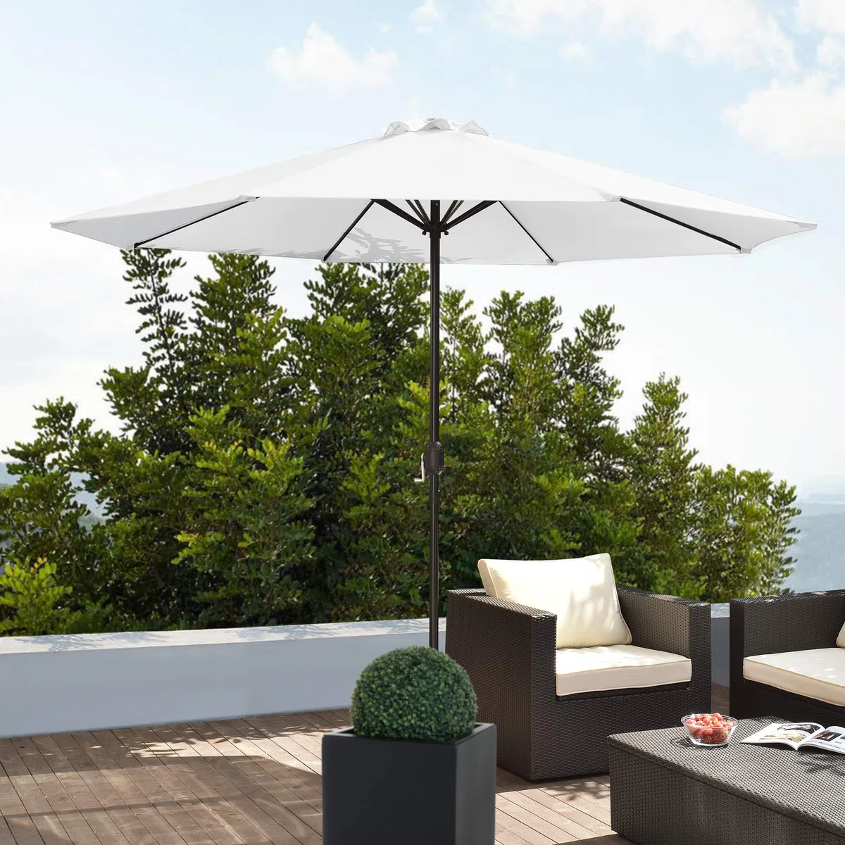 casa.pro Sonnenschirm ø300cm 160g/m² Schirm Marktschirm Kurbelschirm Garten Stahl Polyester Weiß