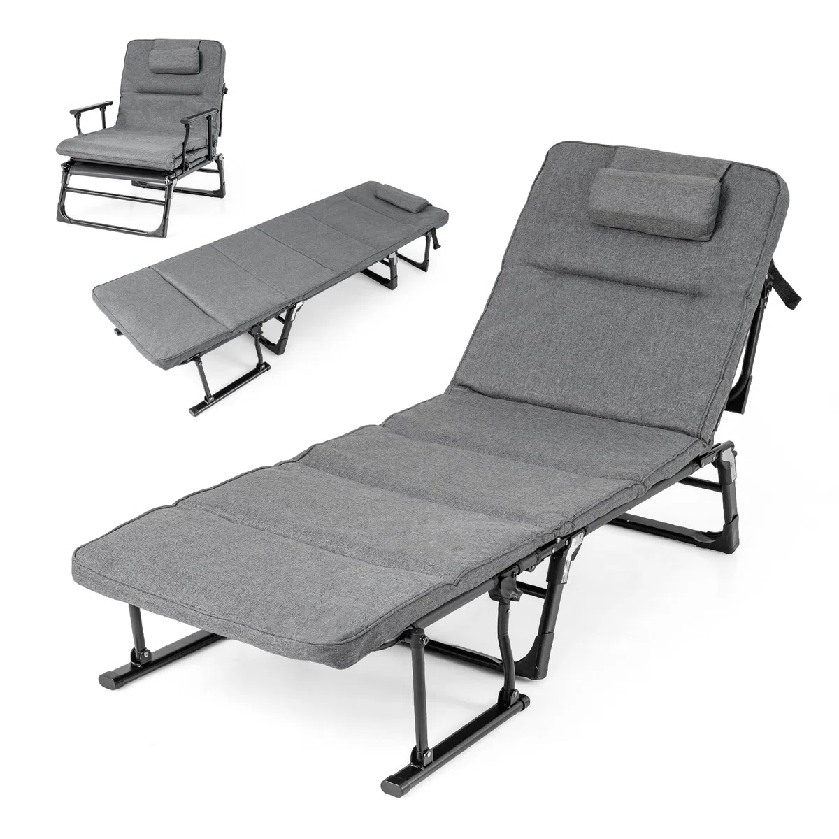 COSTWAY Sonnenliege klappbar, 3 in 1 Gartenliege mit Auflage, Kopfstütze, Verstellbarer Rückenlehne, Liegestuhl bis 200 kg belastbar, Campingliege, Klappbett für Garten, Camping, Büro