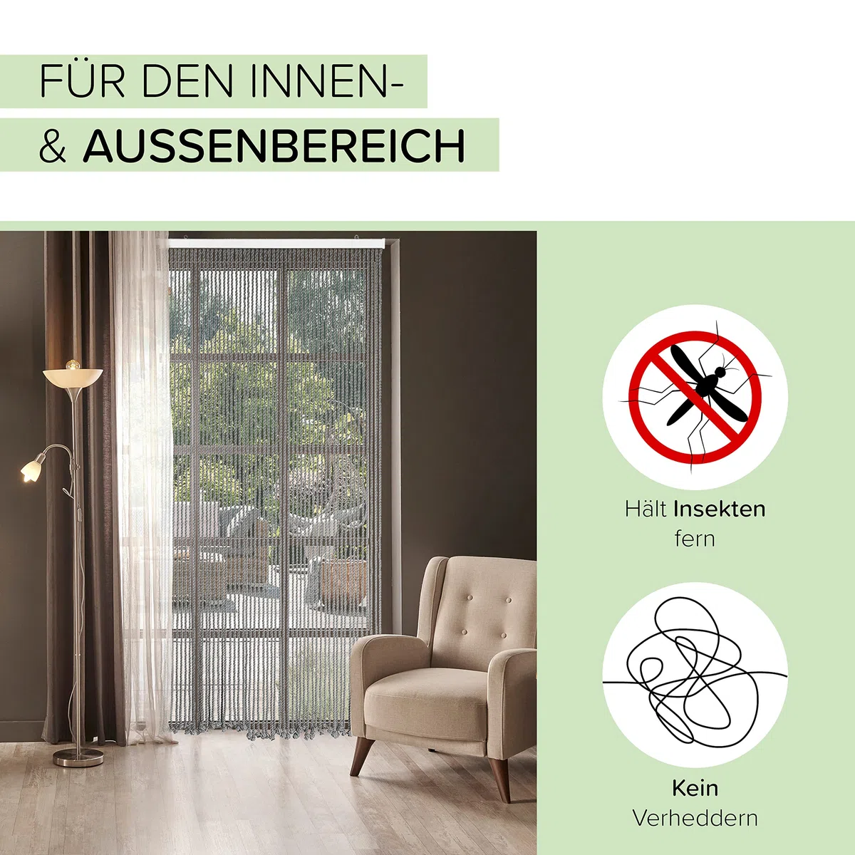 Kobolo Seilvorhang Grey, 90x195/200 cm, 54 Stränge, Grauer Türvorhang aus Baumwollseil, dekorativer Fliegenvorhang, Raumteiler oder Türdeko für den Innenbereich