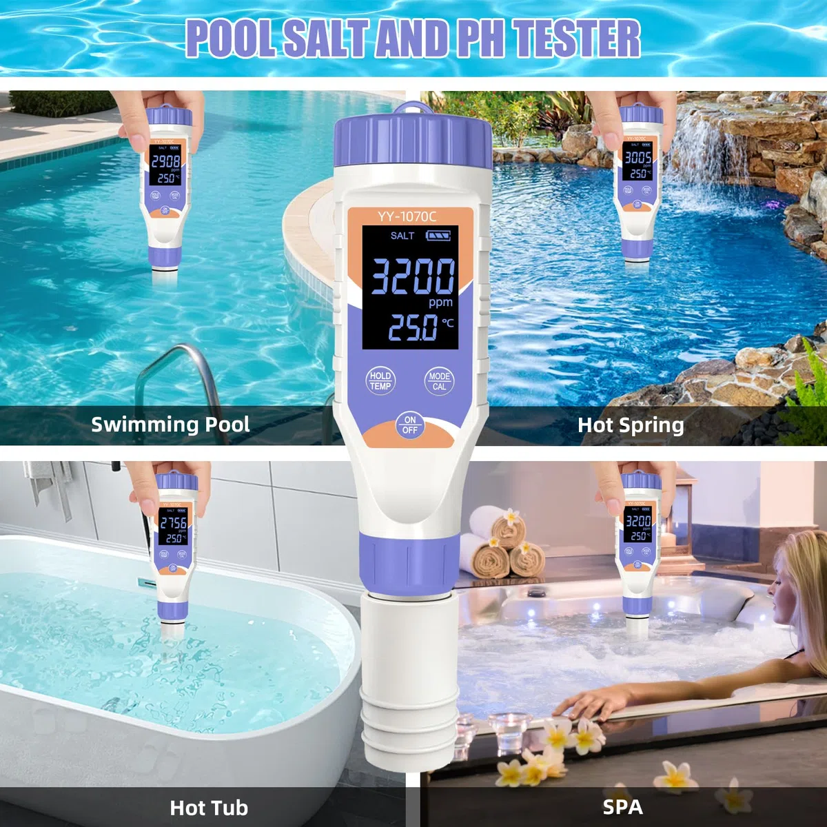 7-in-1 Digitaler Pool-Wassertester – Chlor, pH, Salz, ORP, EC, TDS & Temperatur – für Salzwasserpools, Whirlpools, Spas, Aquarien & Hydroponik – Sicheres & gesundes Schwimmen