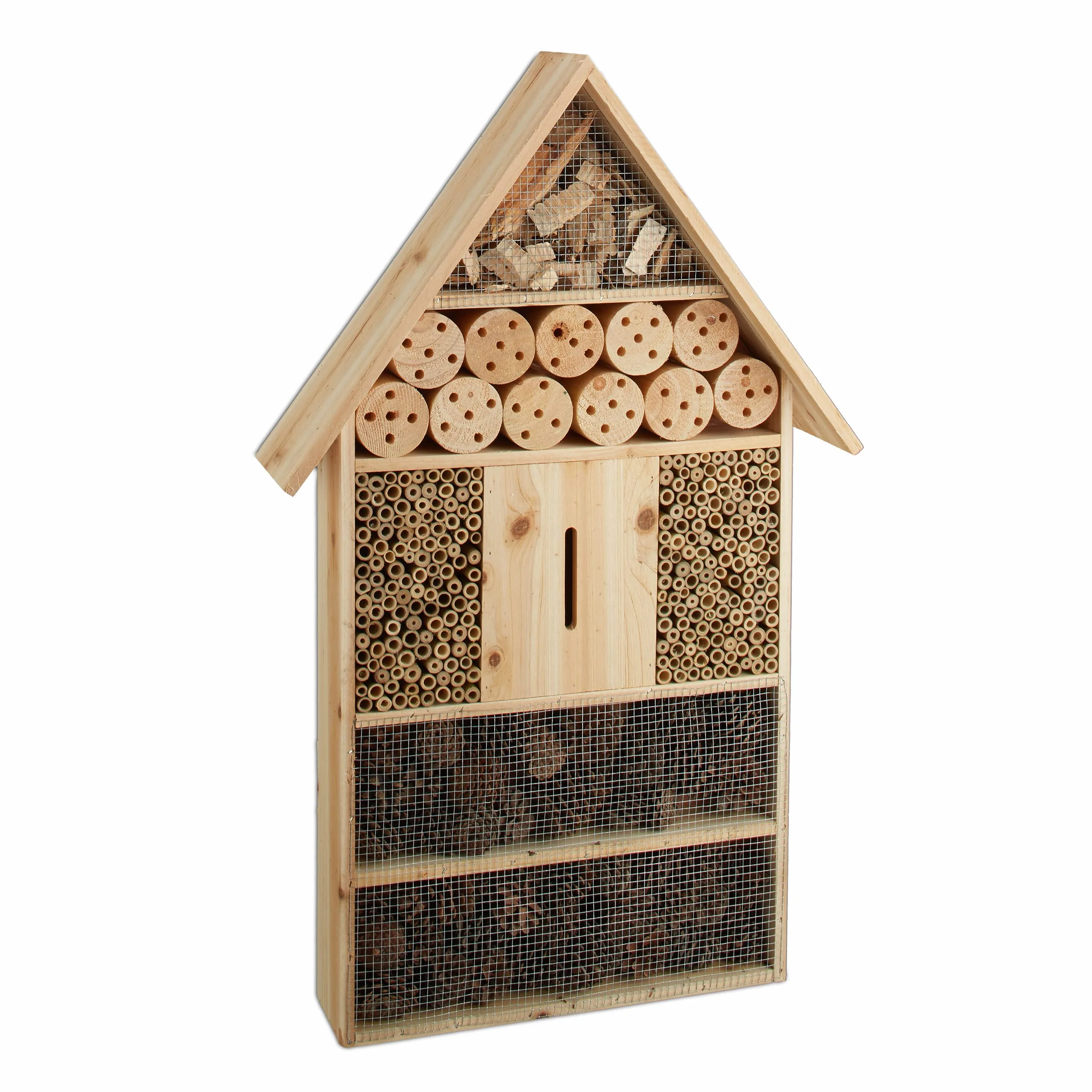 Relaxdays Insektenhotel XL stehend, Nisthilfe für Bienen, Florfliegen, Marienkäfer, Holz HxBxT: 79 x 49 x 12 cm, natur