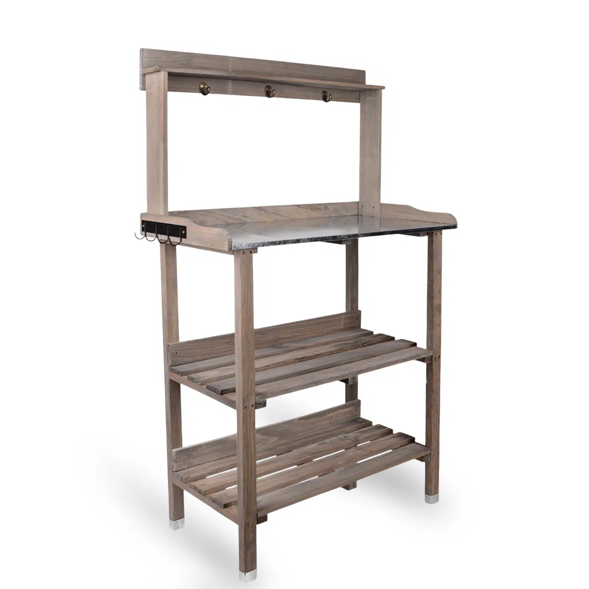 UNUS Pflanztisch aus Holz mit Zink-Arbeitsplatte, 78x36x131 cm, Pflanzregal in Grau für Balkon, Terrasse & Garten, Gartentisch mit Ablagen