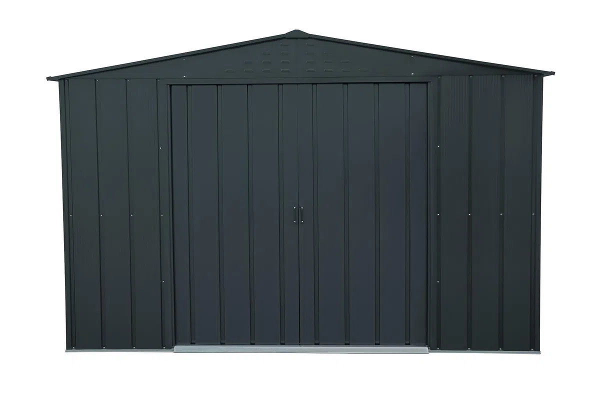 Duramax TOP 10 x 8 (7.28 m²) Metall gerätehaus, hergestellt aus verzinktem Stahl, verstärkte Dachkonstruktion, wartungsfreies und witterungsbeständiges Metallgerätehaus, Geräteschuppen, Anthrazit