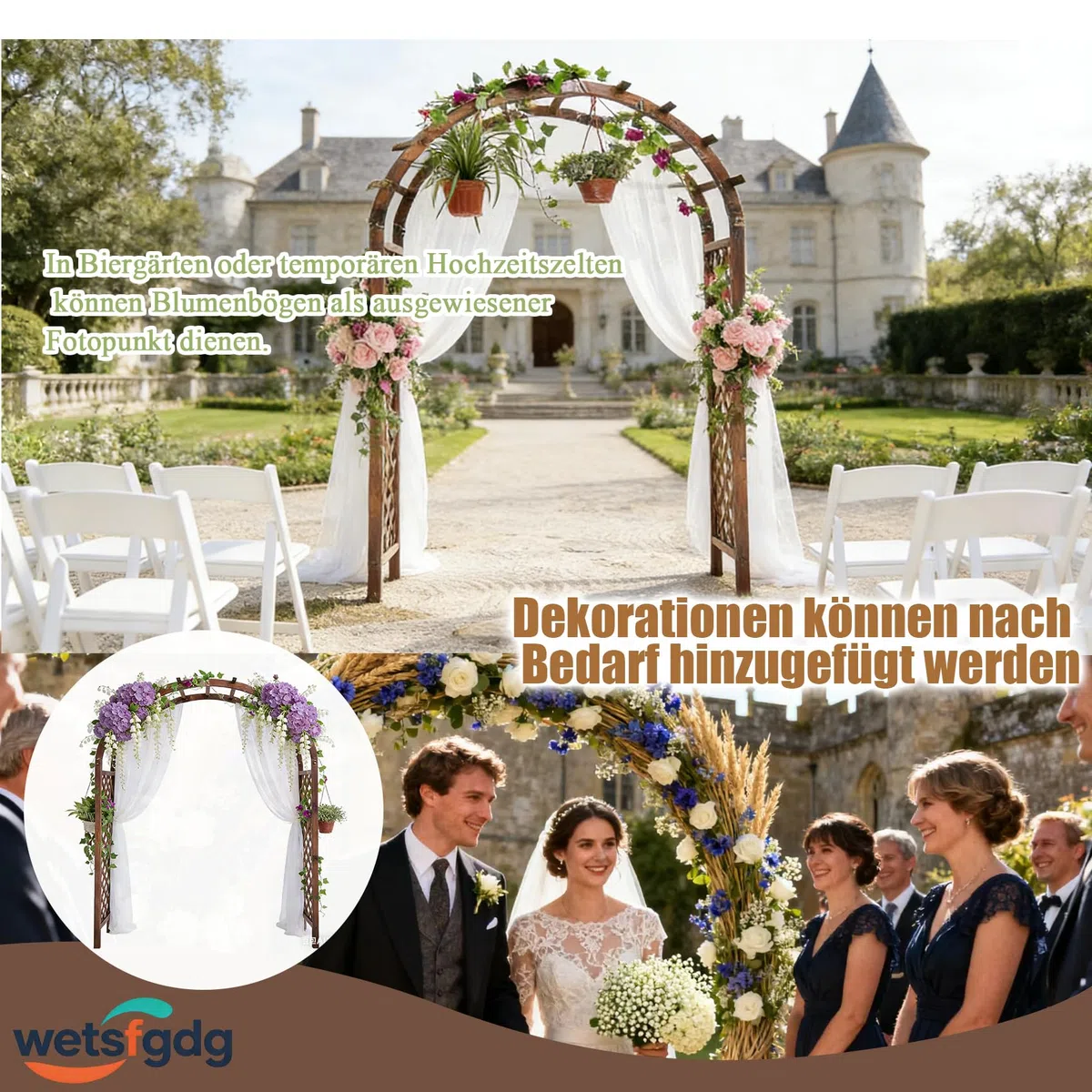 Rosenbogen Schmal mit Tür,Gartenbogen,freistehende Rankhilfe mit Rundbogen,wetterfest,für romantische Gartengestaltung,Hochzeit und als Eyecatcher auf der Terrasse(160x50x235cm)