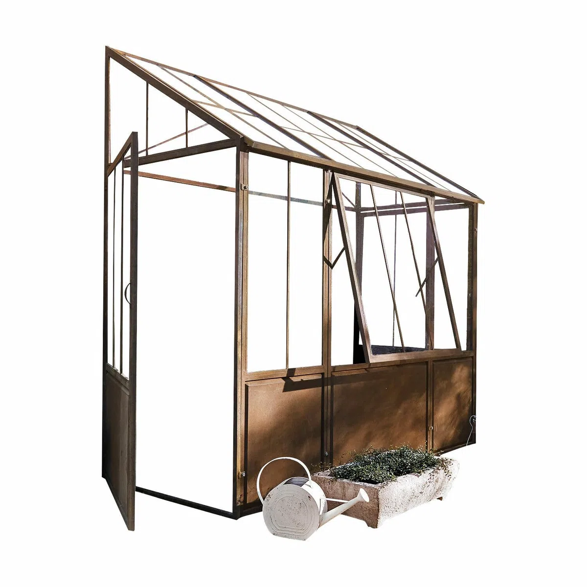Loberon Gewächshaus Essone - antikbraun | mit Großem Fenster & Seitentüren - Wetterfest & Frostresistent - Authentisches Antik-Design - Gartenzubehör - Outdoor