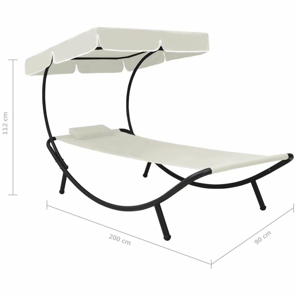 Garten-Sonnenliege Cremeweiß mit Kissen verstellbar klappbar faltbar wetterfest Dach Sonnenschutz für Terrasse Balkon Pool Outdoor Lounge Relaxliege mit Armlehne und Polster