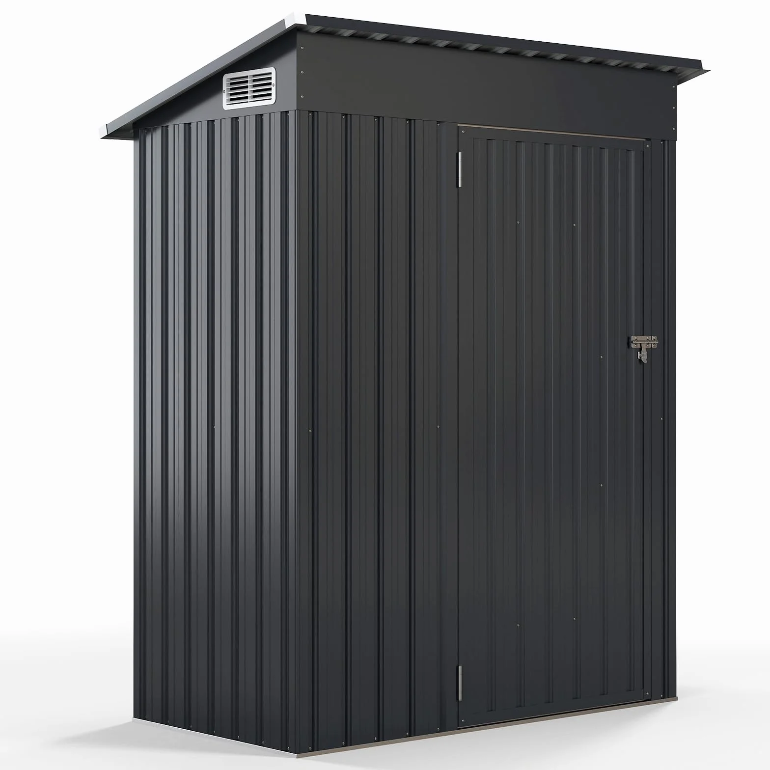 COSTWAY Gartenhaus Metall, Gerätehaus mit Pultdach & Tür (Dunkelgrau) | Geräteschuppen abschließbar, Gartenhütte Gartenschuppen, Garten Schuppen Outdoor, 150 x 90,5 x 185 cm | 1,5 m³