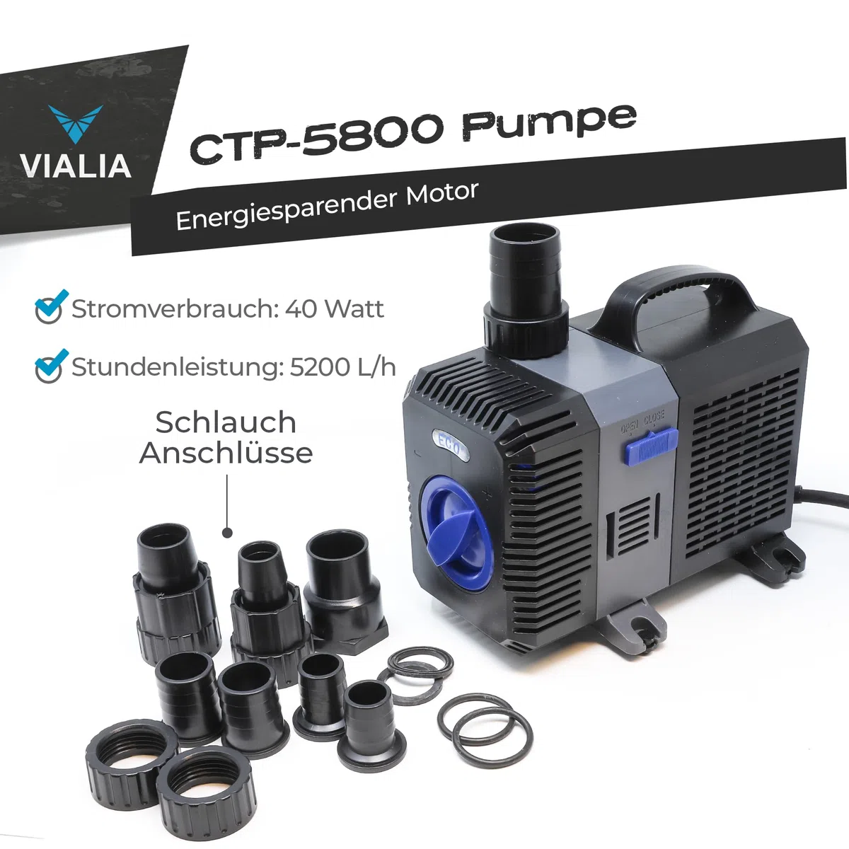 Teich Filteranlage Set 4 | Druckfilter CPF-15000 mit 18W UVC | Für Teiche bis 30.000L | Inkl. Pumpe CTP-5800 (5200L/h) & 10m Schlauch | Einfache Reinigung durch Rückspülfunktion
