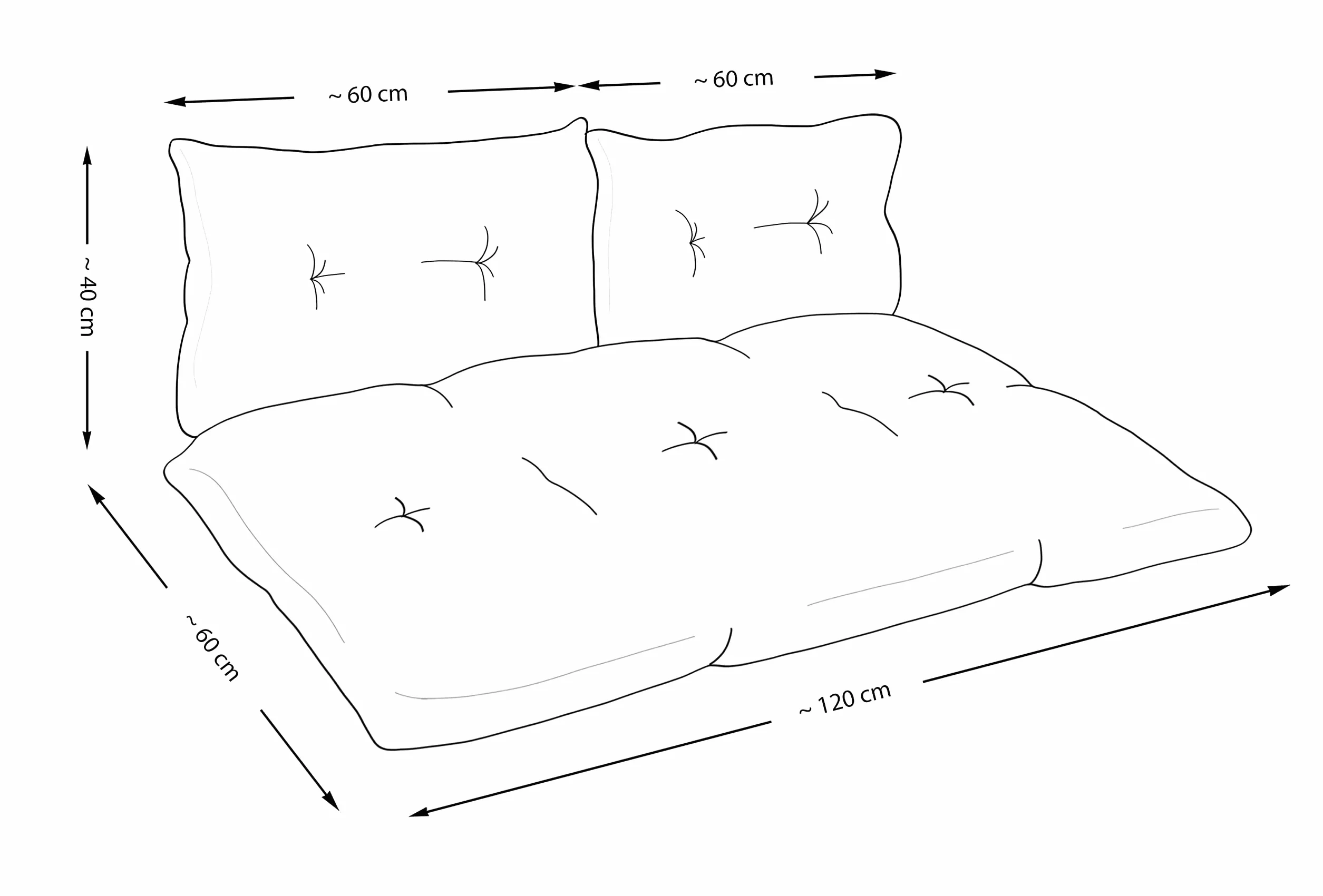 Amilian Palettenkissen Set 1x 120x60 + 2x40x60 Sitzauflage Sitzkissen für Europaletten Palettensofa Palettenmöbel Balkon Kleine Couch Outdoor Sessel oder kleines Sofa für Jugendzimmer