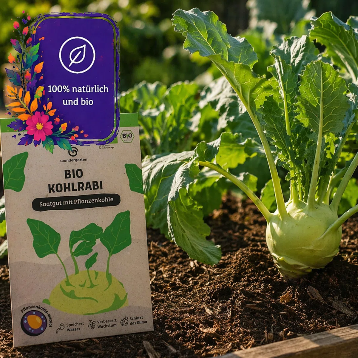 20x Bio Kohlrabi Saatgut Delikatess Weiß – Wundergarten – Mit Pflanzenkohle-Mantel – Hohe Keimrate & zarte Knollen – Gemüsesamen für Garten, Hochbeet & Balkon