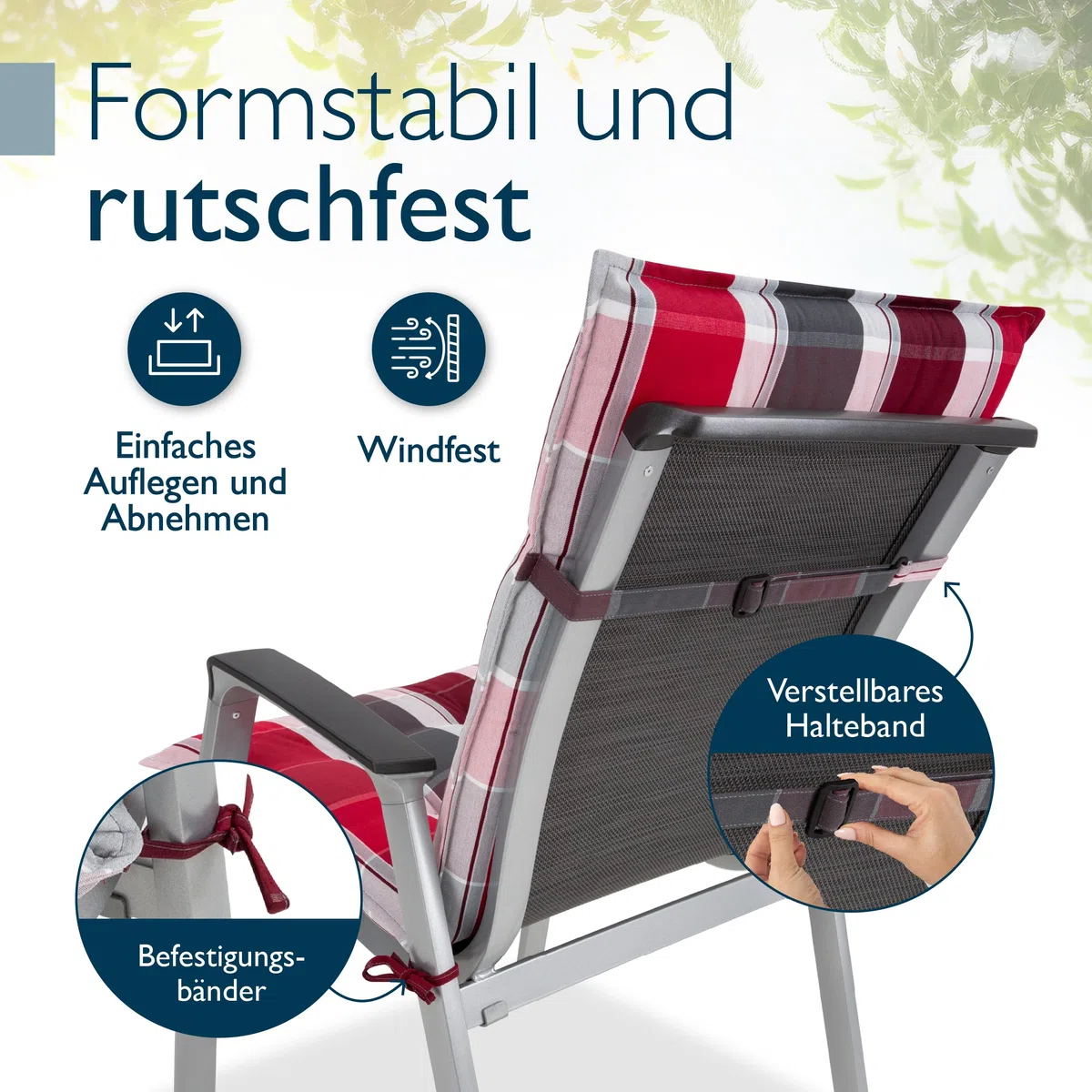 Beautissu 6er Set Premium Niedriglehner Auflage Gartenstuhl Polster | 100x50cm Rot-Anthrazit Gestreift 8cm dick rutschfestes robust UV-Lichtechtheit 5 Gartenstuhlauflage rutschfest Garten Sun-NL