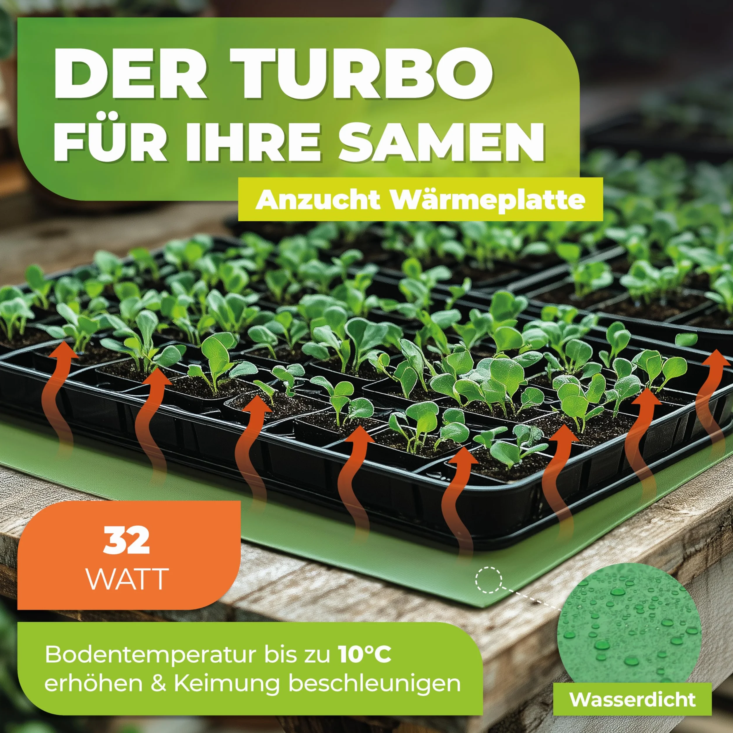 Bio Green Anzuchtbooster Heizmatte für Pflanzen | 30 x 60 cm | 32 Watt | wasserdichte Wärmeplatte | Turbo für Ihre Samen | für Keimung & Stecklinge