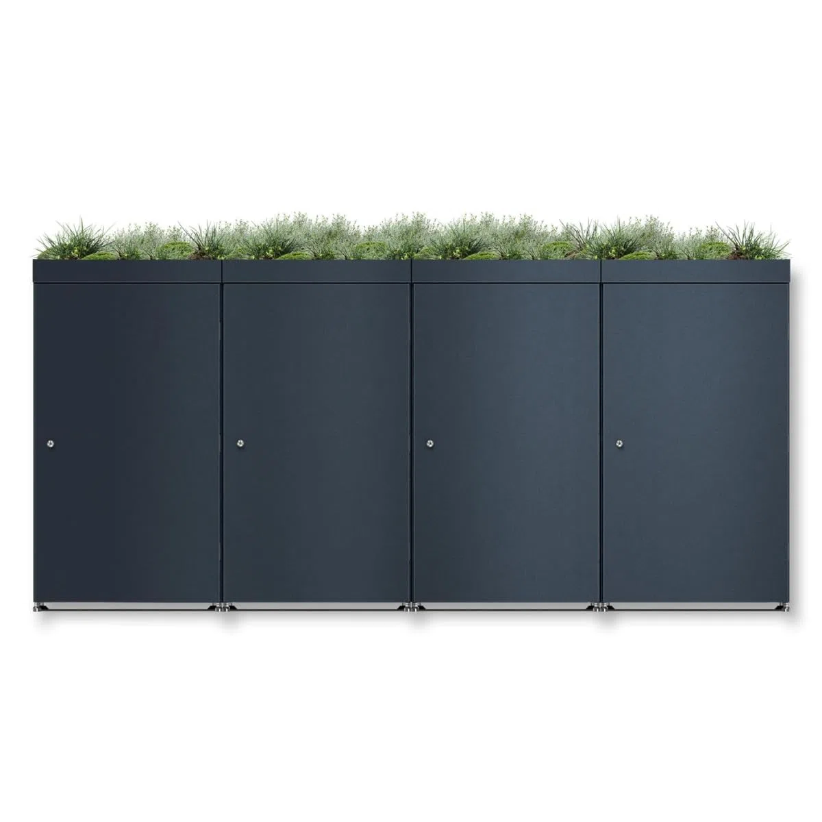 Metzler Mülltonnenbox 4er 240L in Anthrazit mit Pflanzdach | Für 4 Tonnen aus Aluminium rostfrei & abschließbar | Mülltonnenverkleidung außen mit höhenverstellbare Füße | Müllbox für Garten