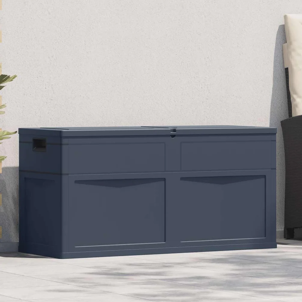 Garten-Aufbewahrungsbox 320 L Schwarz, Stauraum für Kissen Decken Werkzeuge, Robuste Kunststoff Truhe mit Holz-Optik für Innen und Außen, Vielseitige Aufbewahrungslösung,