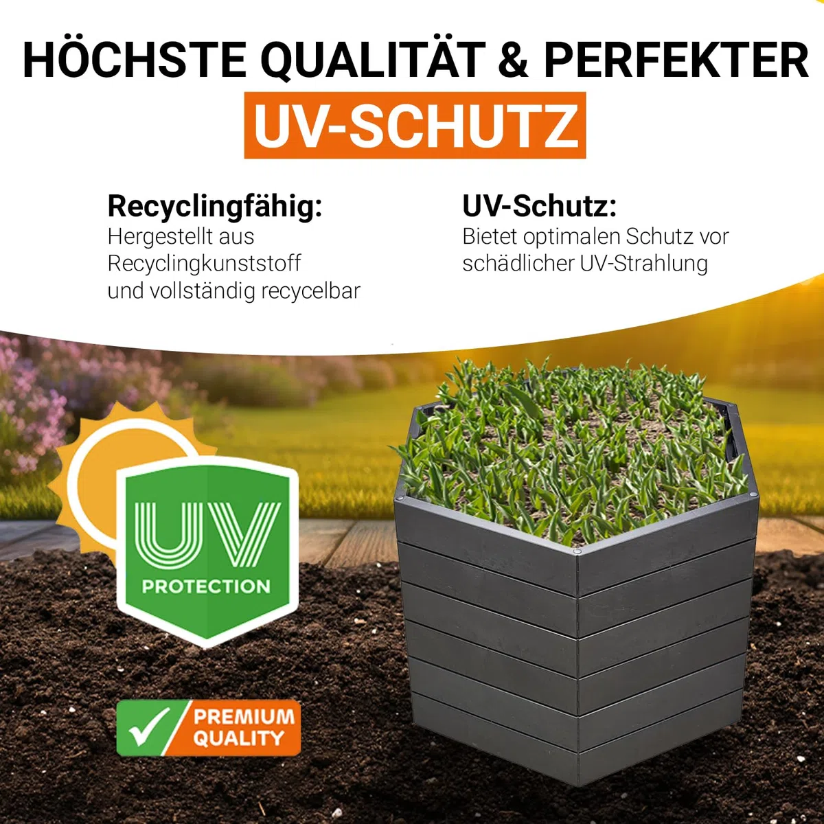 Garantia Ergo Hochbeet Stony L 75 ergonomisches Hochbeet Kunststoff | sechseckig anthrazit für Garten Gemüsebeet Kräuterbeet Pflanzenbeet dekorative Steinoptik wetterfest modular steckbar